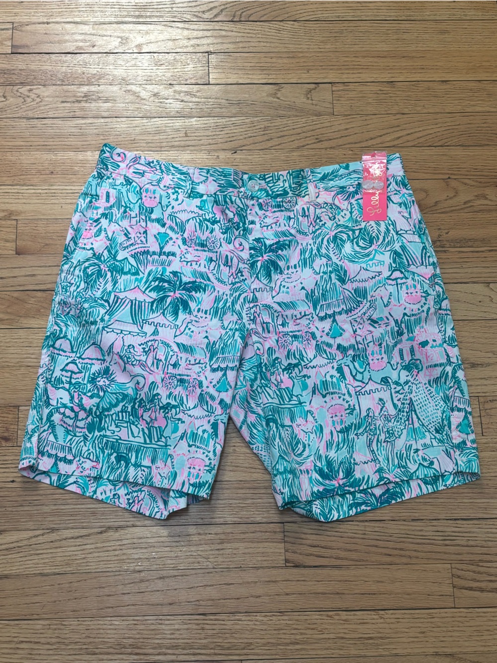 Men’s Lilly Pulitzer bright agate green colorful camouflage Beaumont Shorts 38